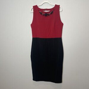 Rinascimento Red Black Colorblock Faux Necklace Sheath Dress Size 50 Italy